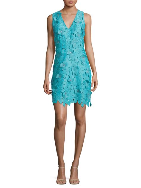 michael kors turquoise applique dress|Floral Appliqué Lace Dress .